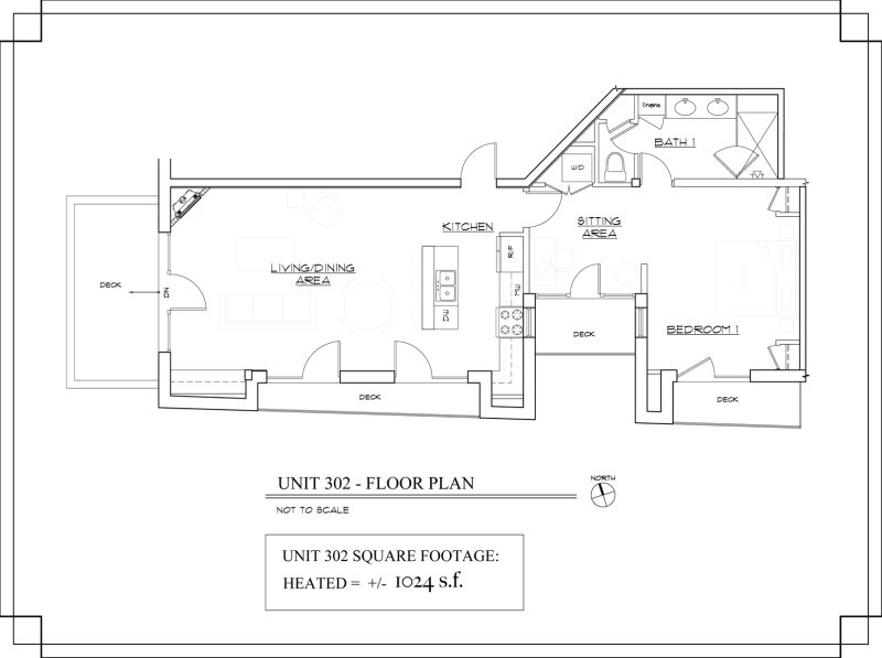 Floor Plan for The Lincoln 302, 1 Bed / 1 Bath, Luxury Condo