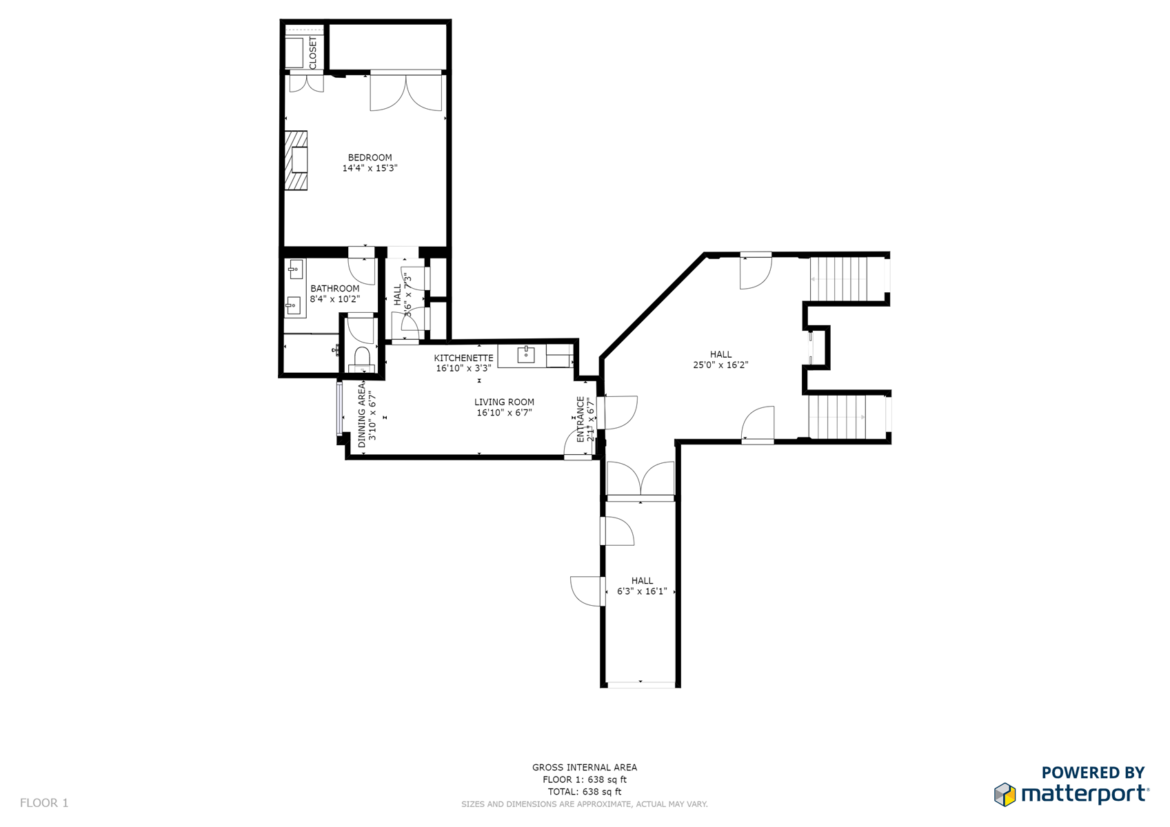 Floor Plan for The Lincoln 303, 1 Bed / 1 Bath, Luxury Apartment with Kitchenette 