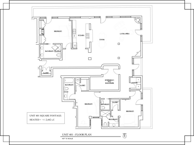 Floor Plan for The Lincoln 401, 3 Bed / 3.5 Bath, Luxury Condo