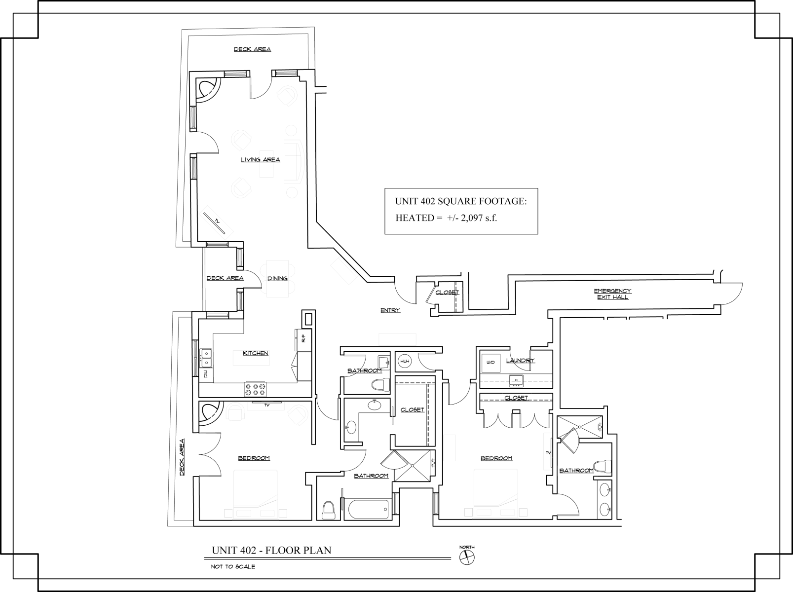 Floor Plan for The Lincoln 402, 2 Bed / 2.5 Bath, Luxury Condo