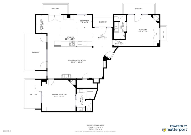 Floor Plan for The Lincoln 503, 2 Bed / 2 Bath, Luxury Loft Style Condo